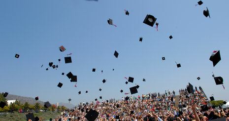 Graduation caps in the air - Pepperdine University