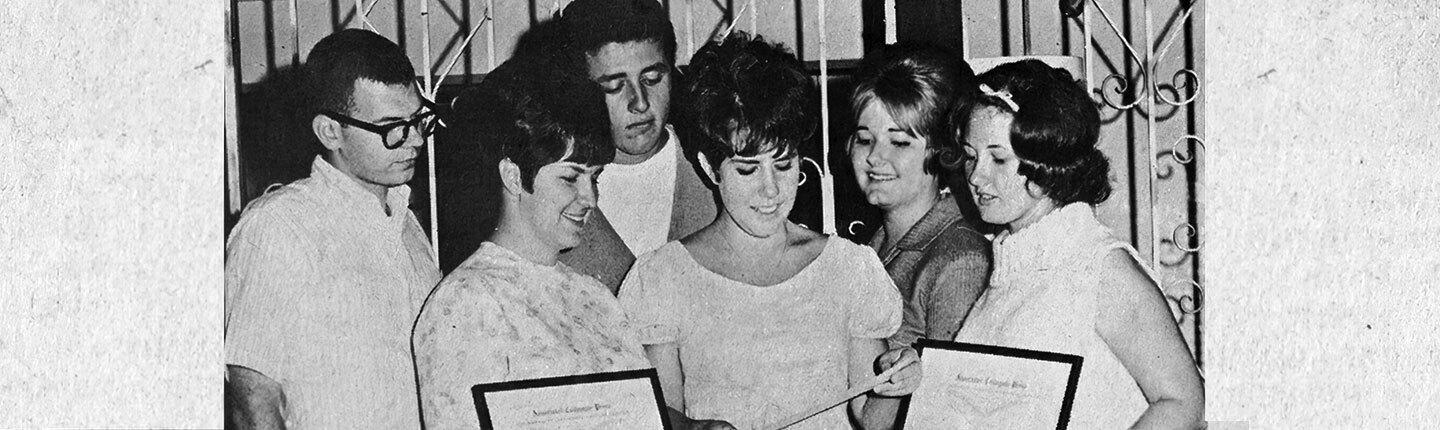 Julie Ryan Green (middle) with Pepperdine Journalism Classmates Circa 1960s