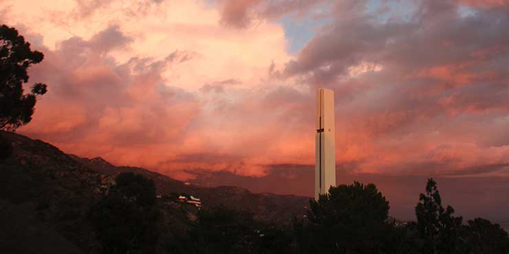Pepperdine theme tower at sunset