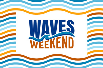 Waves Weekend words and colorful background