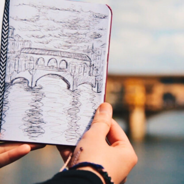 drawing with Florence bridge in background