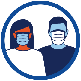 Illustrated man and woman wearing face masks