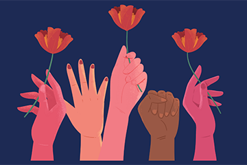 graphic of women hands holding flower stems