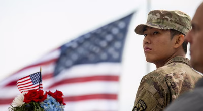 Soldier with the American flag in the background