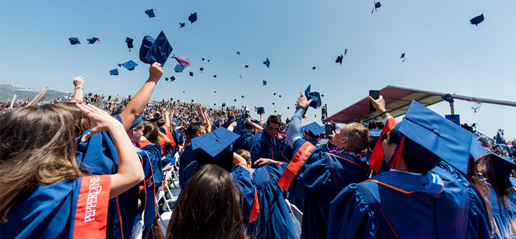 grad caps in the air