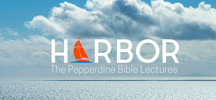 Harbor logo with orange boat in the sky