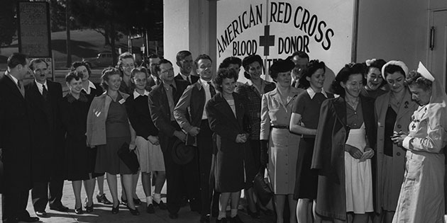 the Pepperdine community gathers at the George Pepperdine College campus charter of the American Red Cross to donate blood