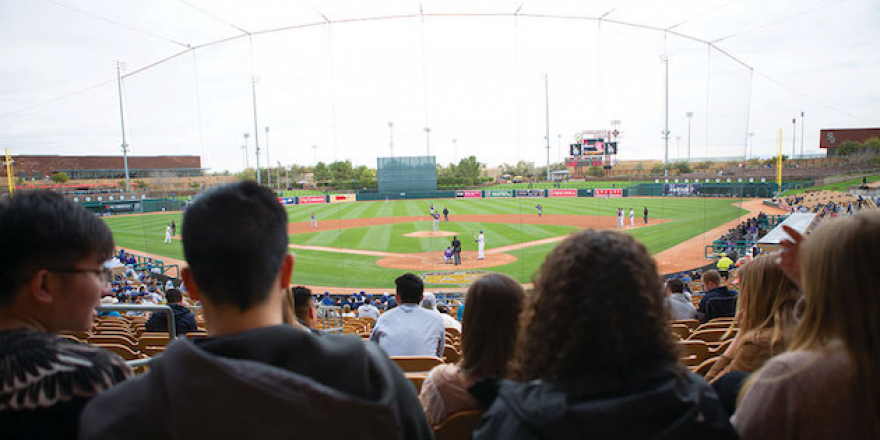 Seaver College students at baseball stadium - Pepperdine Magazine