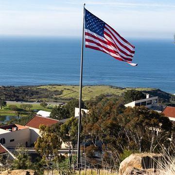 American flag on a hill at Pepperdine Campus