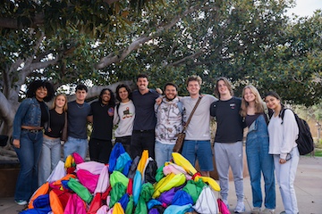 Seaver College students alongside their care packages