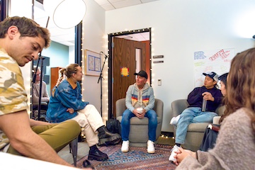Chris Tomlin engages with Seaver College students