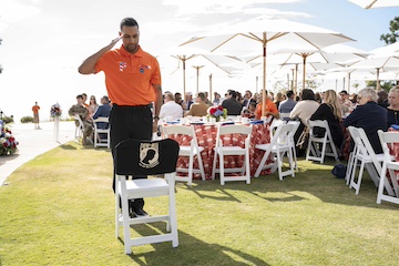 Keanu Mayo saluting at Pepperdine event