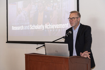 Kats speaking at Seaver College's research symposium