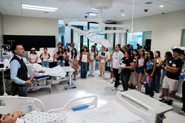 Nursing students exploring an operating room in Pepperdine's College of Health Science