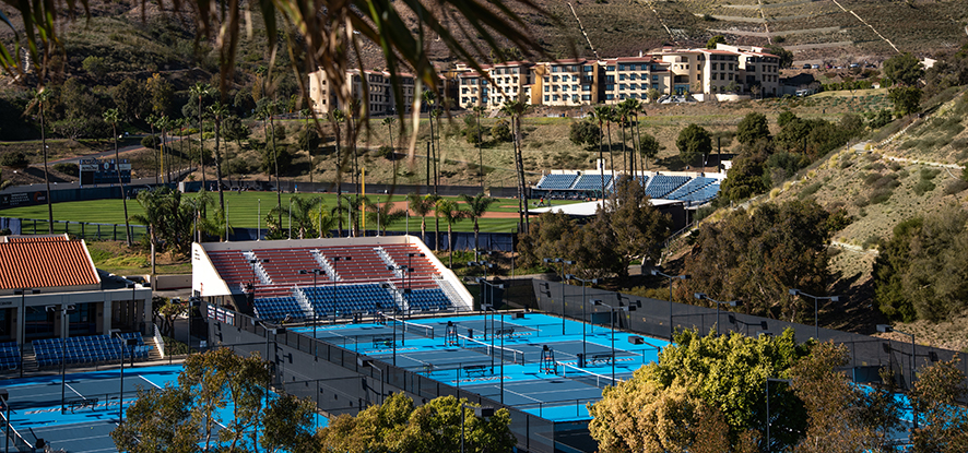 Malibu campus vista with view of tennis courts and baseball field