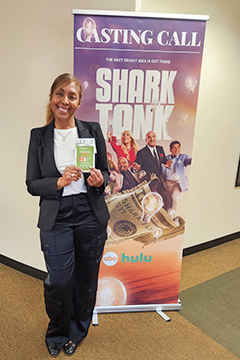 Alleyne poses with her product, Throaties