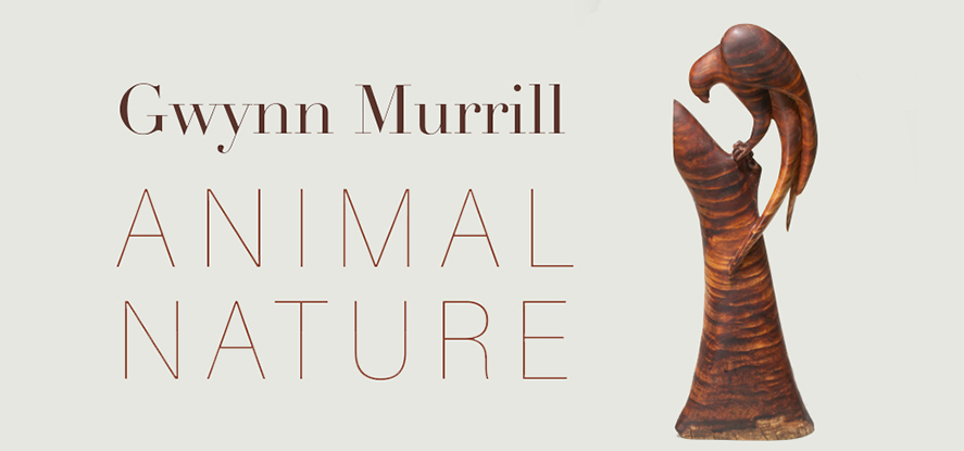 Gwynn Murrill Animal Nature graphic with wooden sculpture of eagle perched on branch
