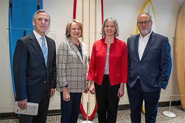 From L to R: Dean of Libraries Mark Roosa, Lucy Perrin, Haarsma, Provost Jay Brewster