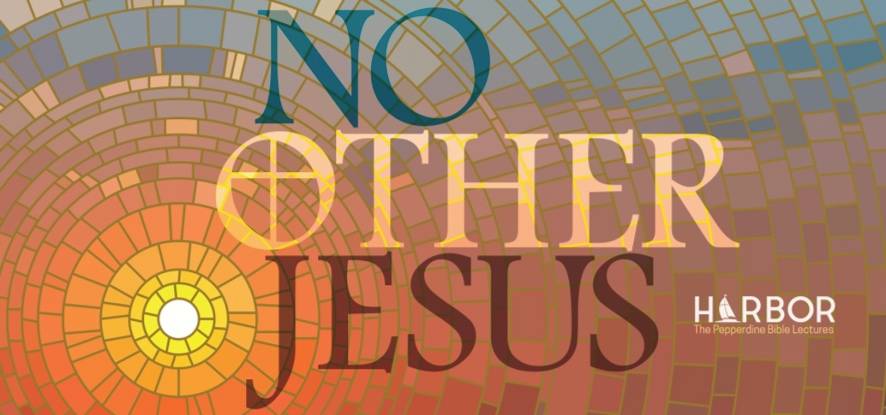 Harbor 2022 graphic featuring the words 'No Other Jesus' written over stained glass