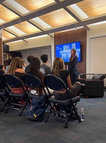 Katie Gavin speaking with Pepperdine students