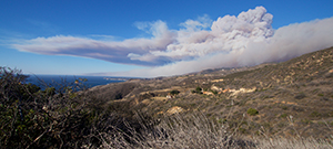 Woolsey Fire's plume of smoke stretching over Malibu landscape