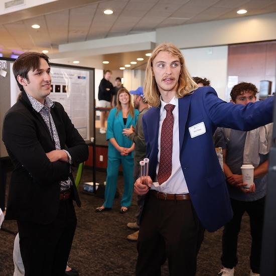 A student presenting research