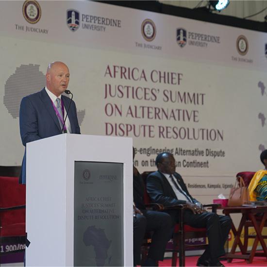 Danny DeWat speaking at the African Chief Justices’ Summit on Alternative Dispute Resolution.