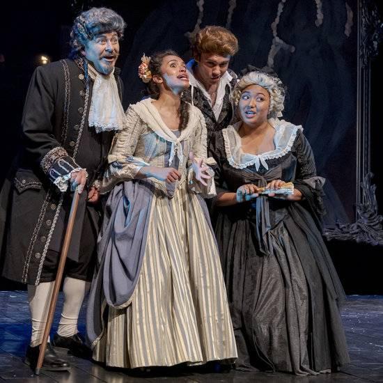 Four people singing in a Pepperdine opera performance