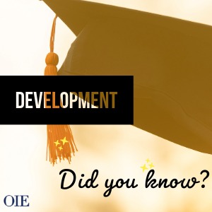 DYK Student Success ver2 Decorative image with an orange gradient background behind a graduation cap with an overlay of the word "Development."