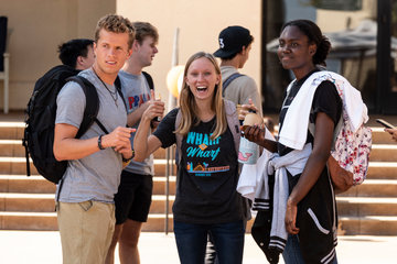 Students in Mullin Town Square at the Malibu Campus