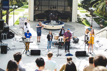 Students gathering for service outside