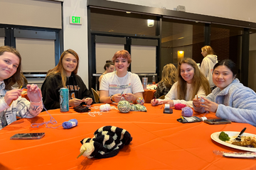 Students crocheting