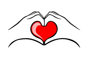 Two hands holding a heart icon