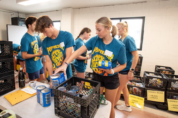 Students organizing canned goods