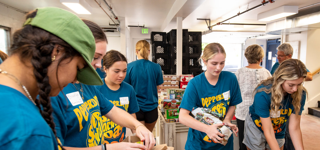 Students volunteering at a food bank