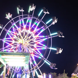 Ferris wheel lit up at night